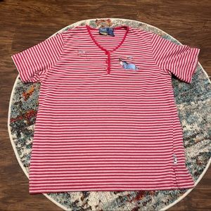Vintage 90s Womens Disney Pooh Eeyore Button Striped T Shirt 2XL 18/20W Red